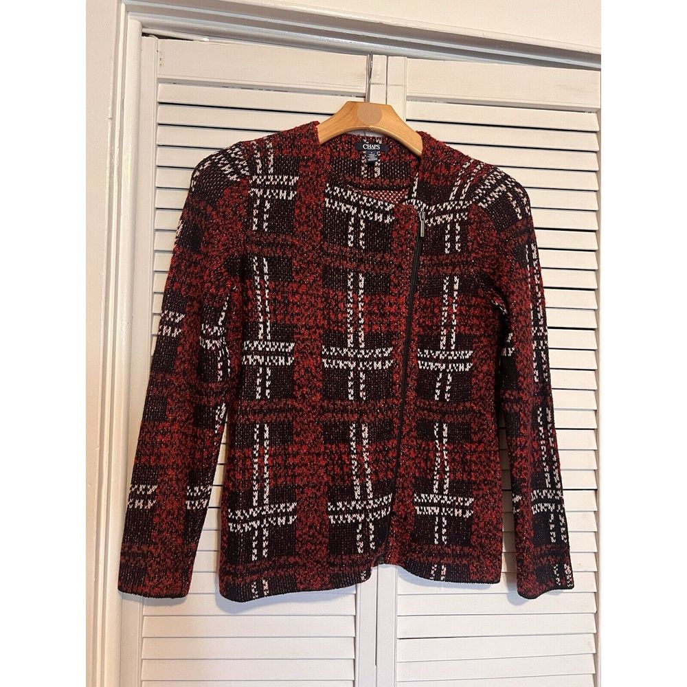 RALPH LAUREN CHAPS Women's Size Medium M Sweater Shirt Top Long Sleeve Plaid